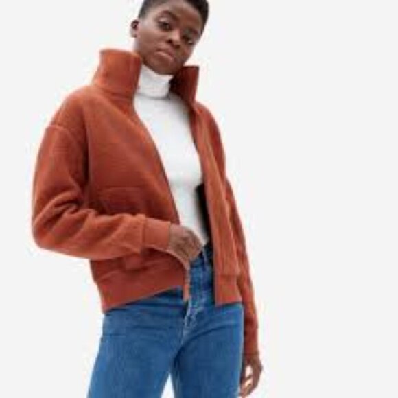 ✅ EVERLANE The ReNew Teddy Bomber Jacket Sz SMALL Orange Sherpa Jacket - Picture 1 of 6